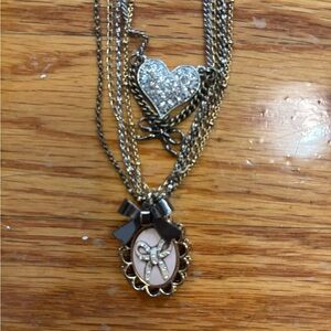 Betsey Johnson Gold and Silver Heart Bow Necklace